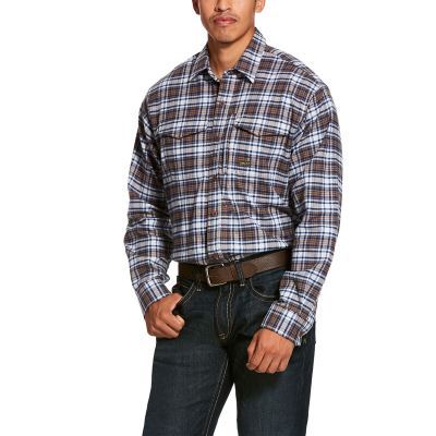 Ariat Rebar Flannel DuraStretch - Werkhemd Bruin / Wit Heren - 26415-043